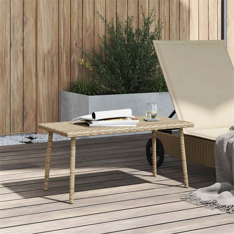 vidaXL PE Rattan with Powder Coated Steel Garden Coffee Table in Beige