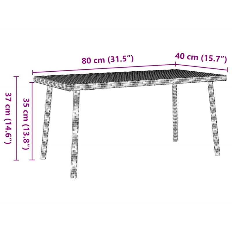 vidaXL PE Rattan with Powder Coated Steel Garden Coffee Table in Light Gray