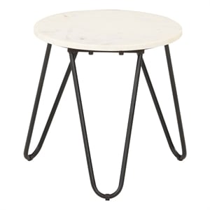 vidaXL 15.7&quot Round Natural Stone Powder-Coated Coffee Table in White
