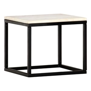 vidaXL 15.7&quot Square Natural Stone Powder-Coated Coffee Table in White