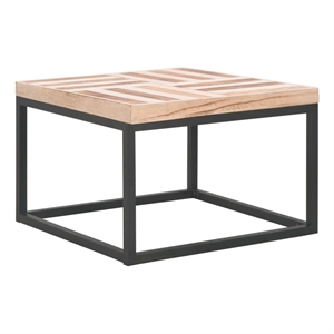 vidaXL 19.7&quot Square Solid Paulownia Wood Industrial Coffee Table in Beige