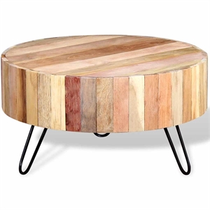 vidaXL 27.6&quot Round Solid Reclaimed Wood Rustic Coffee Table in Beige