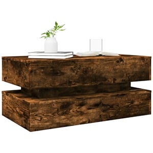 vidaXL 35.4&quot Rectangular Engineered Wood RGB LED Coffee Table in Smoked Oak