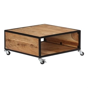 vidaXL 27.6&quot Square Solid Acacia Wood Rolling Coffee Table in Brown