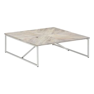 vidaXL 43.3&quot Square Solid Mango Wood Lacquered Coffee Table in White