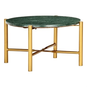 vidaXL 23.6&quot Round Natural Stone Powder-Coated Coffee Table in Green