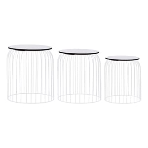 vidaXL 15.7&quot Round Powder-Coated Steel Nesting 3-Piece Coffee Table in White