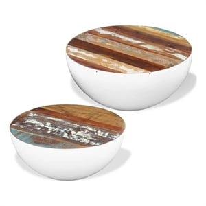 vidaXL 23.6&quot Round Solid Reclaimed Wood 2-Piece Coffee Table Multicolor