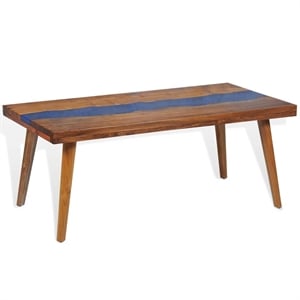 vidaXL 39.4&quotx19.7&quot Rectangular Solid Teak Wood Resin Inlay Coffee Table in Brown