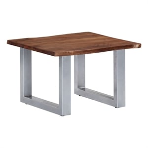 vidaXL 23.6&quot Square Solid Acacia Wood Live Edge Coffee Table in Brown