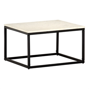 vidaXL 23.6&quot Square Natural Stone Powder-Coated Coffee Table in White