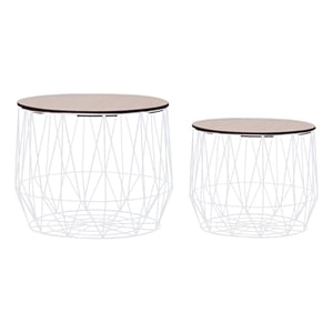 vidaXL 19.7&quot Cylindrical Metal Nesting 2-Piece Coffee Table in White