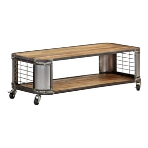 vidaXL 39.4&quotx19.7&quot Rectangular Solid Mango Wood Rolling Coffee Table in Brown
