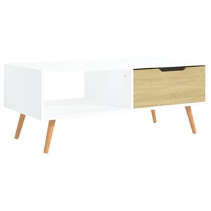 vidaXL 39.4&quotx19.5&quot Rectangular Engineered Wood 1-Drawer Coffee Table in White