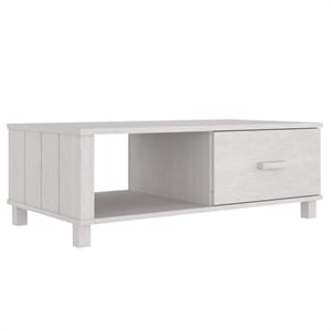 vidaXL 39.4&quotx21.7&quot Rectangular Solid Pine Wood 1-Drawer Coffee Table in White