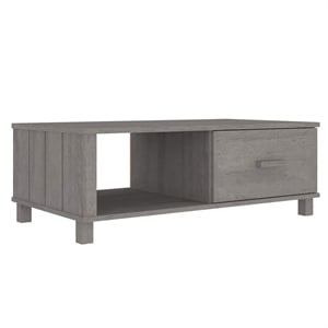 vidaXL 39.4&quot Rectangular Solid Pine Wood 1-Drawer Coffee Table in Light Grey