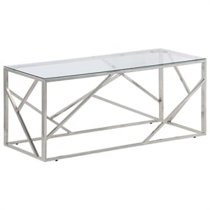 vidaXL 43.3&quot Rectangular Stainless Steel Tempered Glass Coffee Table in Silver