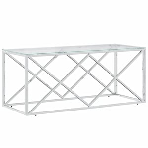 vidaXL 43.3&quotx17.7&quot Rectangular Stainless Steel Glass Top Coffee Table in Silver