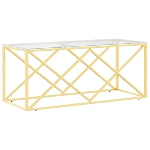 vidaXL 43.3&quotx17.7&quot Rectangular Stainless Steel Glass Top Coffee Table in Gold