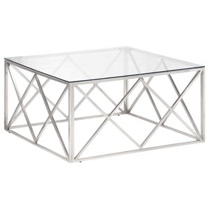 vidaXL 39.4&quot Square Stainless Steel Glass Top Coffee Table in Silver