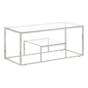 vidaXL 43.3&quot Rectangular Stainless Steel Tempered Glass Coffee Table in Silver