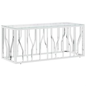 vidaXL 43.3&quotx17.7&quot Rectangular Stainless Steel Glass Top Coffee Table in Silver