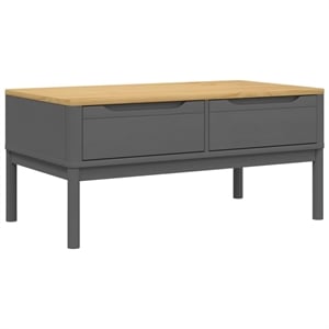 vidaXL 39&quotx21.9&quot Rectangular Solid Pine Wood 2-Drawer Coffee Table in Grey