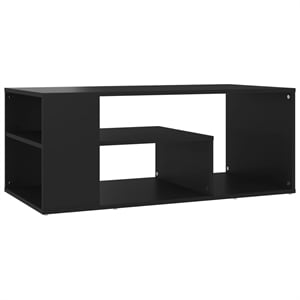 vidaXL 39.4&quotx19.7&quot Rectangular Engineered Wood 2-Shelf Coffee Table in Black