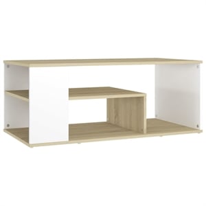 vidaXL 39.4&quotx19.7&quot Rectangular Engineered Wood Open Shelf Coffee Table in White