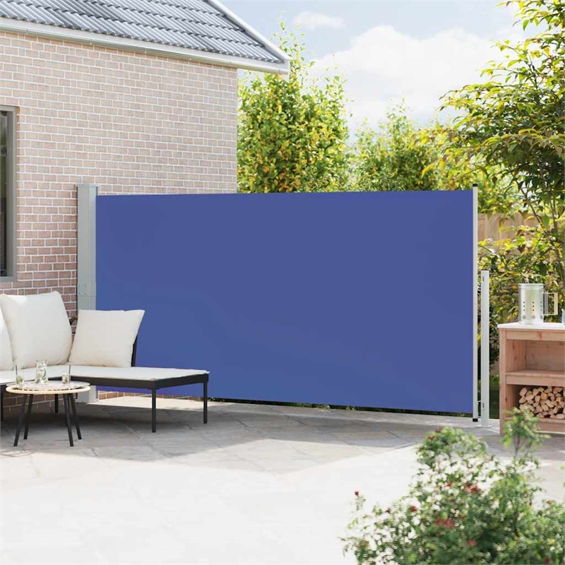 vidaXL Side Awning with PU Coating in Blue and Grey