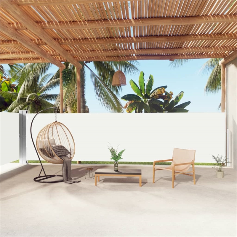 vidaXL Large Retractable Side Awning with PU Coating in Cream