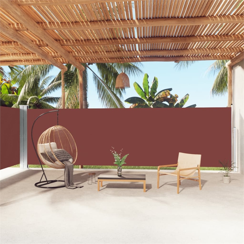 vidaXL Large Retractable Side Awning with PU Coating in Brown