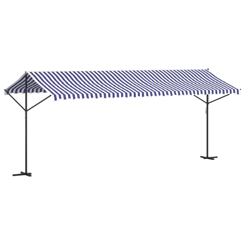 vidaXL Free Standing Awning with PU Coating in Blue and White