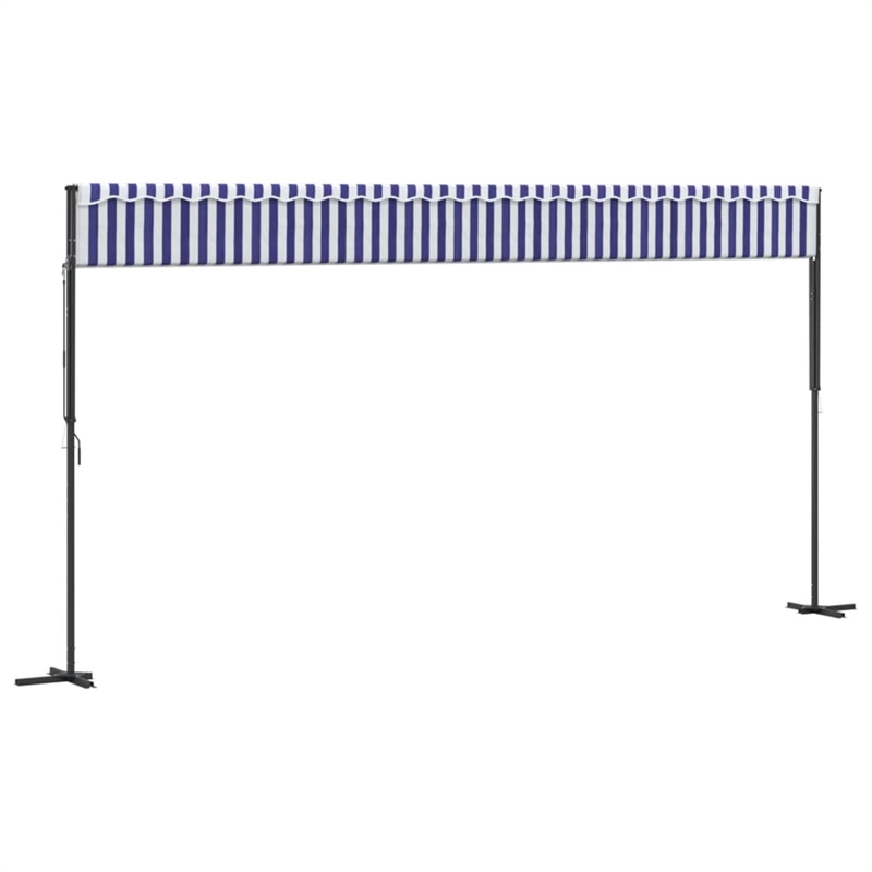 vidaXL Free Standing Awning with PU Coating in Blue and White