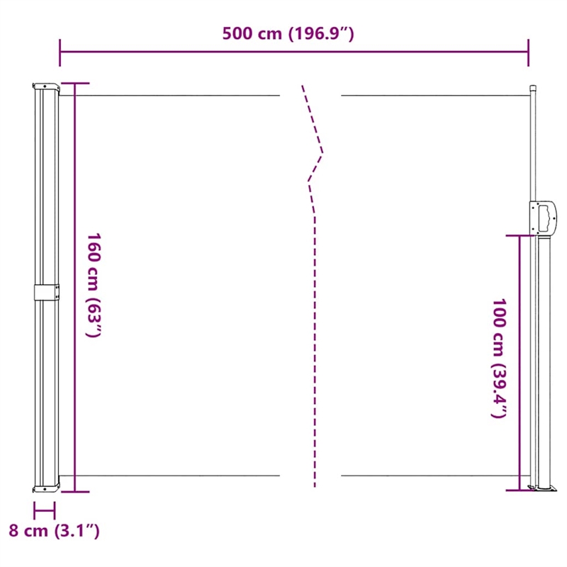 vidaXL 63 x 197 in Retractable Side Awning with PU Coating in Brown