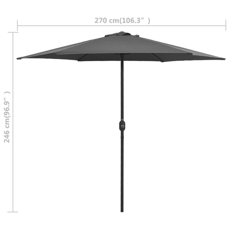 vidaXL 8.9 ft Diameter Garden Parasol w/Adjustable Armrests in Anthracite