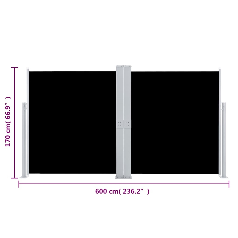 vidaXL Side Awning with Powder Coated Steel in Black