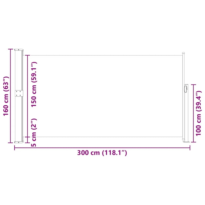 vidaXL 63 x 118.1 in Retractable Side Awning in Black
