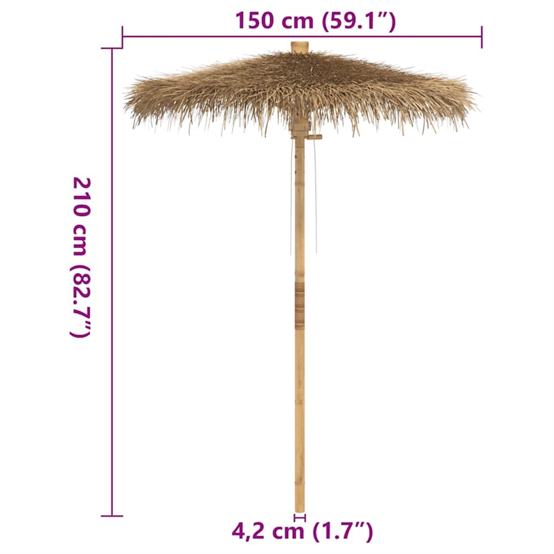 vidaXL 59.1 in Diameter Tiki Umbrella in Natural Bamboo