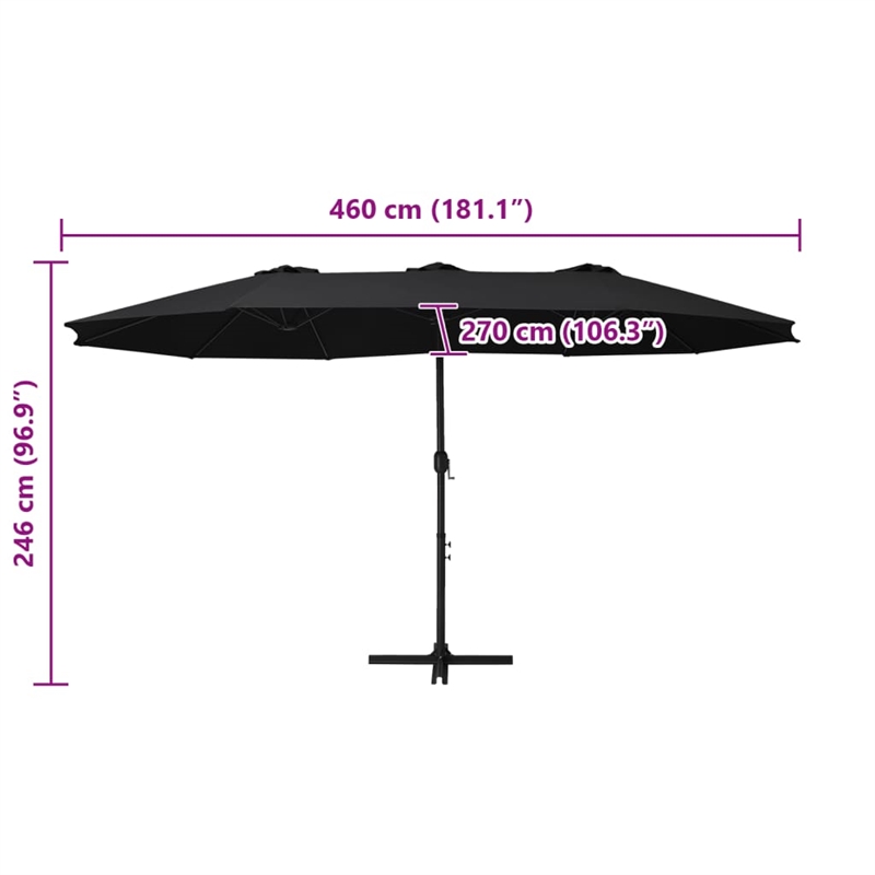 vidaXL Extra Large Parasol Black
