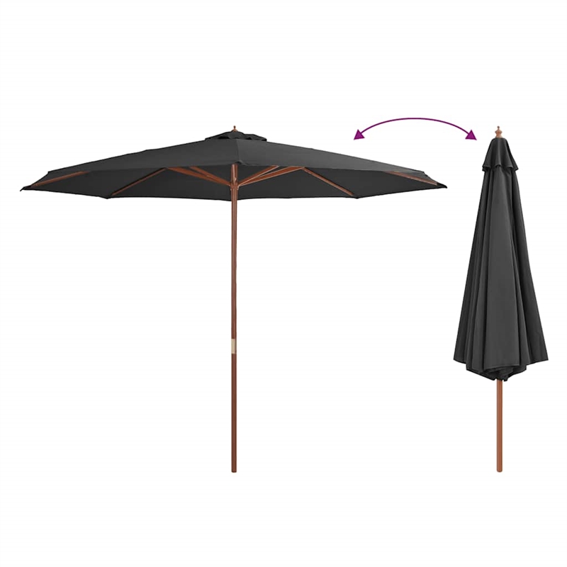 vidaXL Large Garden Parasol with Wooden Pole in Anthracite