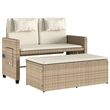 vidaXL Reclining Patio Bench with Cushions Beige Poly Rattan