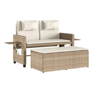 vidaXL Reclining Patio Bench with Cushions Beige Poly Rattan