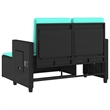 vidaXL Reclining Patio Bench with Cushions Black Poly Rattan