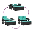 vidaXL Reclining Patio Bench with Cushions Black Poly Rattan
