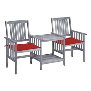 vidaXL Patio Chairs with Tea Table and Cushions Solid Acacia Wood