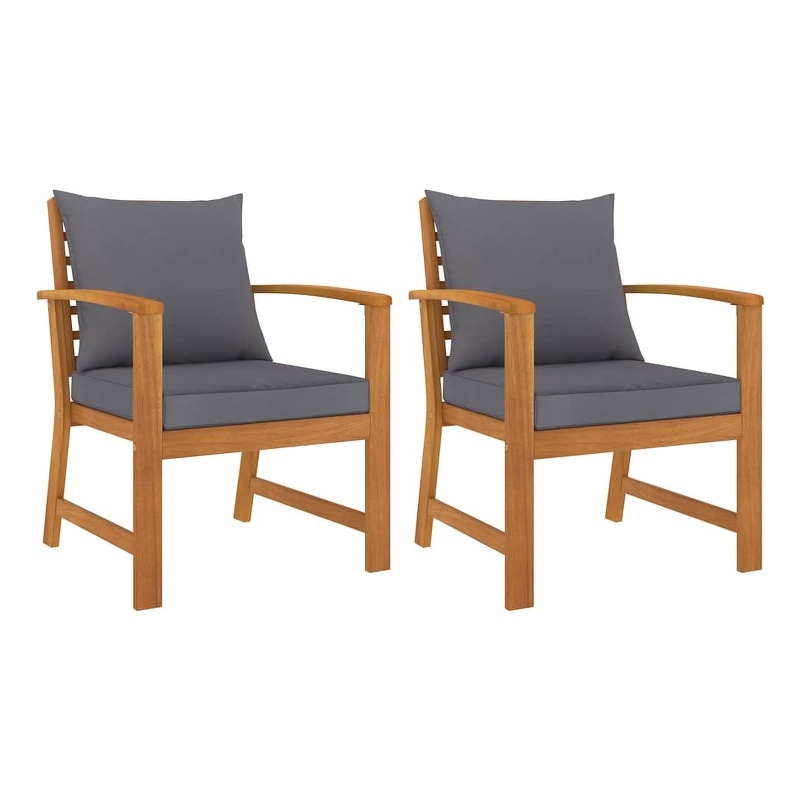 vidaXL Patio Chairs 2 pcs with Dark Gray Cushion Solid Acacia Wood