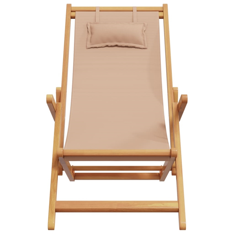 vidaXL Folding Beach Chair Taupe Solid Wood Eucalyptus and Fabric