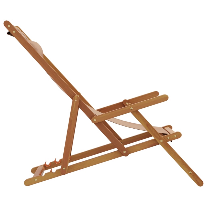 vidaXL Folding Beach Chair Taupe Solid Wood Eucalyptus and Fabric