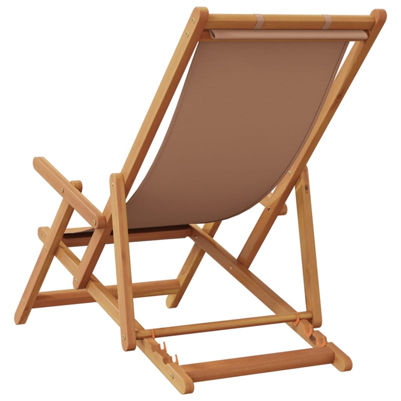 vidaXL Folding Beach Chair Taupe Solid Wood Eucalyptus and Fabric